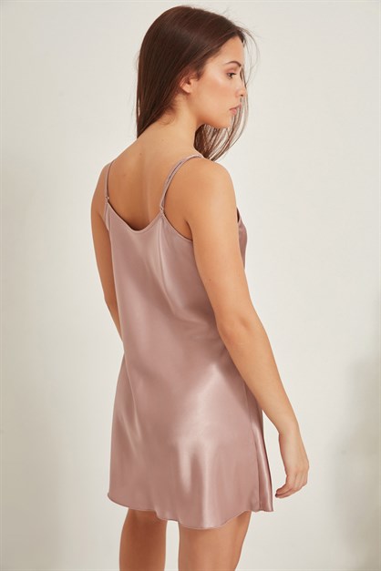 005 Kadın Saten Gecelik Vizon