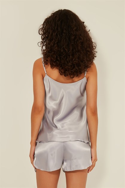 025 Kadın Saten Şortlu Gecelik Gri