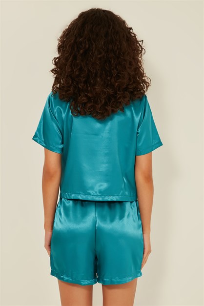 C&City 044 Women Satin Crop Pyjama Set