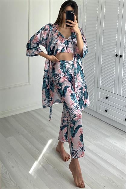 C&City Women Satin Triple Pyjama Set 045