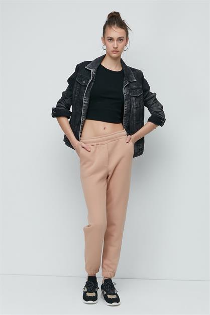 C&City Lastikli Paça Yandan Cepli Eşofman Altı 902 Krem