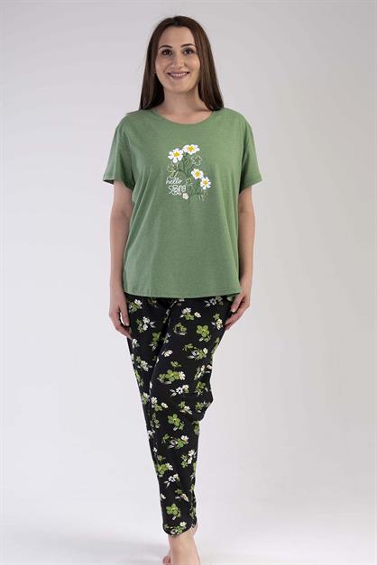 C&City Büyük Beden Kısa Kol Pijama Takım Yeşil-441042