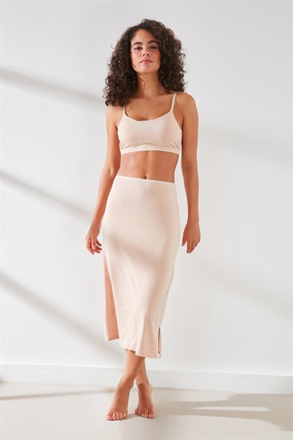 C&City C11439 Kadın Modal Cotton Uzun Jüpon Ten