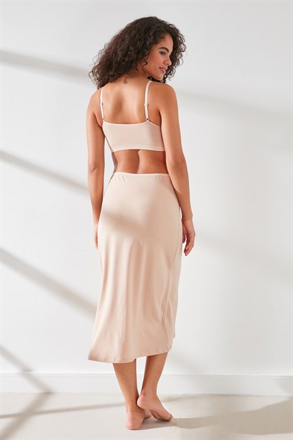 C&City C11439 Kadın Modal Cotton Uzun Jüpon Ten