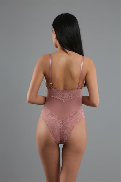 C&City Destekli Dantelli Çıtçıtlı Body C15081 Vizon