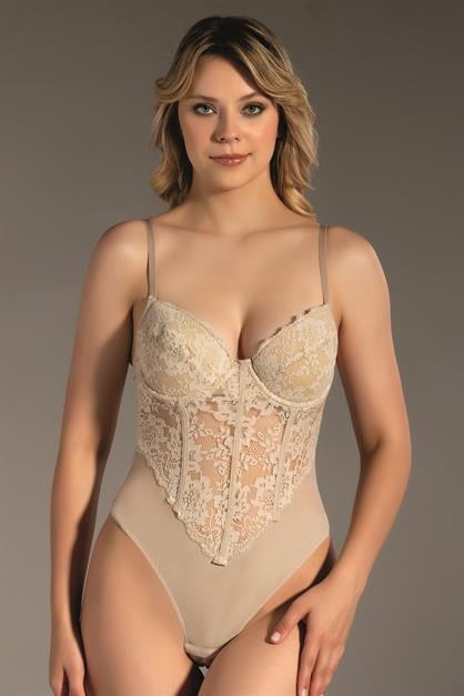 Destekli Dantelli Çıtçıtlı Body C15079 Sütlü Kahve