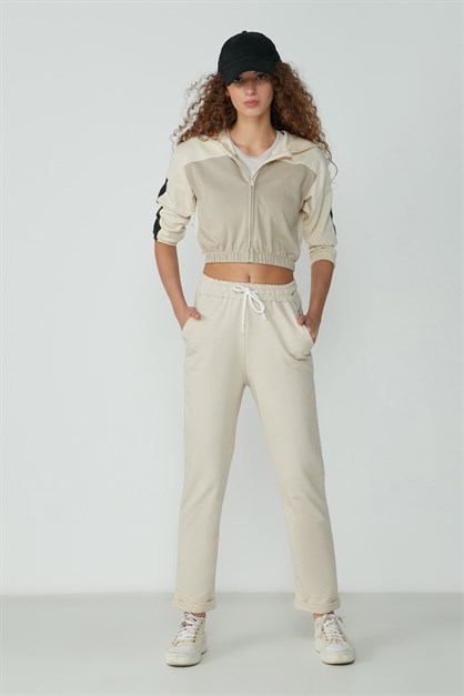 C&City Duble Paça Patlı Pantolon Eşofman Altı 738 Taş