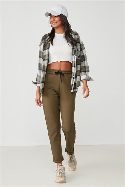 C&City Duble Paça Patlı Pantolon Eşofman Altı 807 Haki