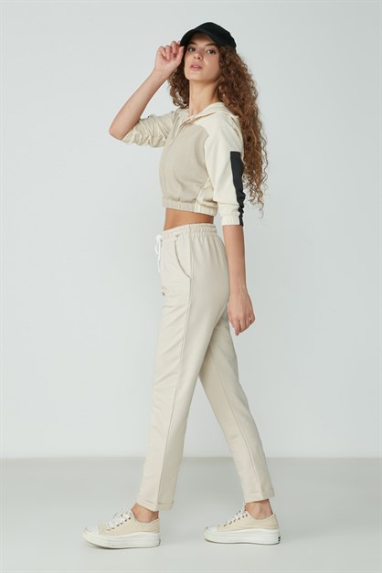 C&City Duble Paça Patlı Pantolon Eşofman Altı 738 Taş