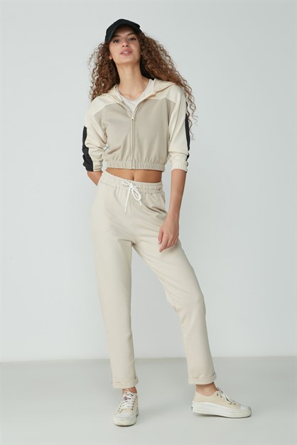 C&City Duble Paça Patlı Pantolon Eşofman Altı 738 Taş