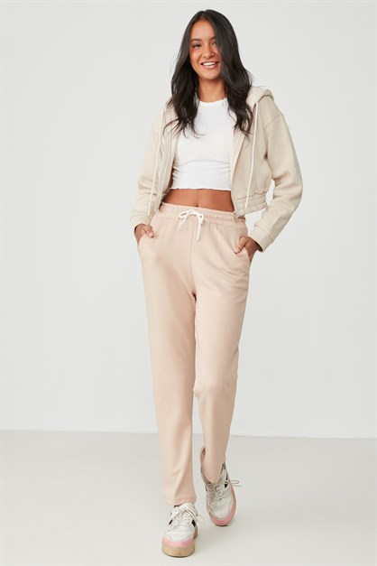 C&City Düz Paça Yandan Cepli Eşofman Altı 733 Sütlü Kahve