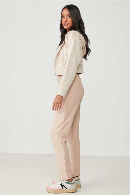 C&City Düz Paça Yandan Cepli Eşofman Altı 733 Sütlü Kahve