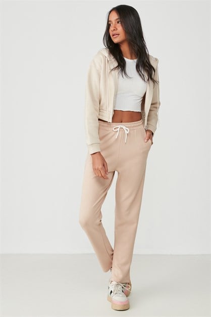 C&City Düz Paça Yandan Cepli Eşofman Altı 733 Sütlü Kahve