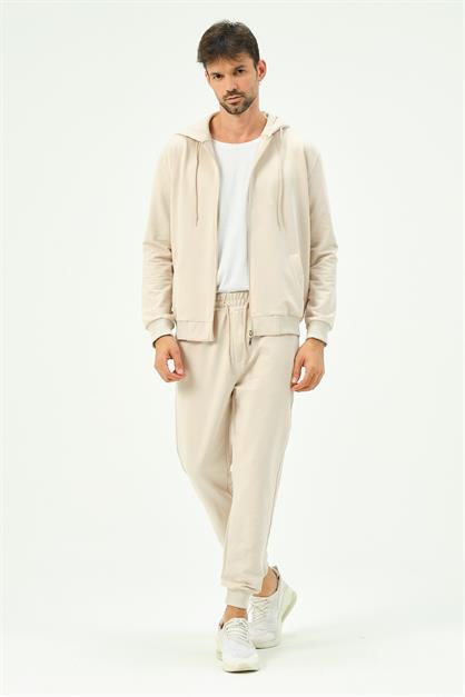 C&City Men Hooded Front Zippered Cuffed Leg Tracksuit 8702