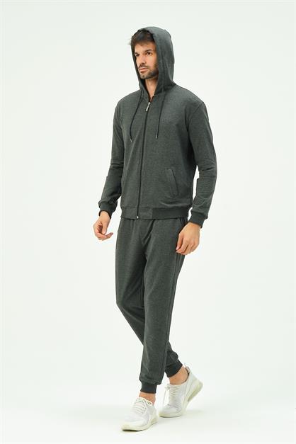 C&City Men Hooded Front Zippered Cuffed Leg Tracksuit 8702