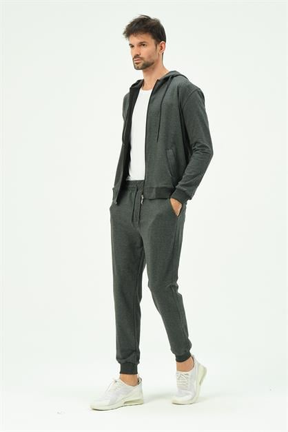 C&City Men Hooded Front Zippered Cuffed Leg Tracksuit 8702