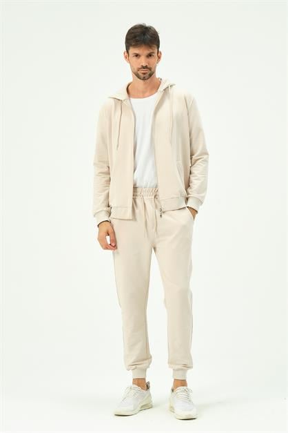 C&City Men Hooded Front Zippered Cuffed Leg Tracksuit 8702