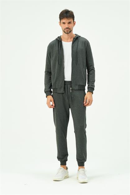 C&City Men Hooded Front Zippered Cuffed Leg Tracksuit 8702