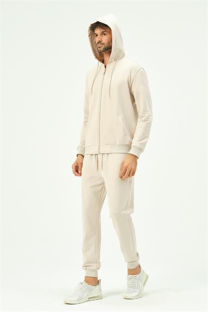 C&City Men Hooded Front Zippered Cuffed Leg Tracksuit 8702