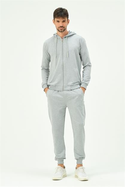 C&City Men Hooded Front Zippered Cuffed Leg Tracksuit 8702