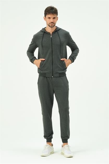 C&City Men Hooded Front Zippered Cuffed Leg Tracksuit 8702