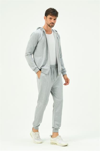C&City Men Hooded Front Zippered Cuffed Leg Tracksuit 8702