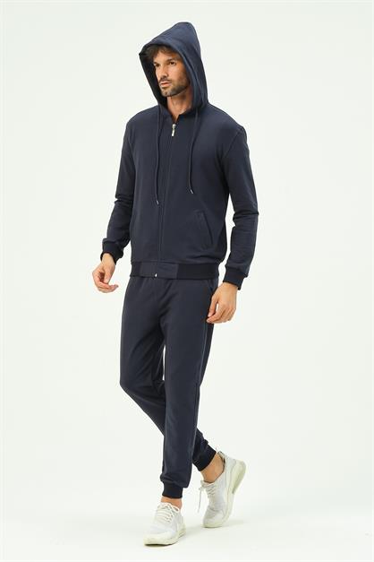 C&City Men Hooded Front Zippered Cuffed Leg Tracksuit 8702