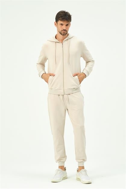 C&City Men Hooded Front Zippered Cuffed Leg Tracksuit 8702