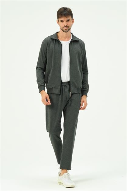 C&City Men Collared Front Zippered Straight Leg Tracksuit 8701