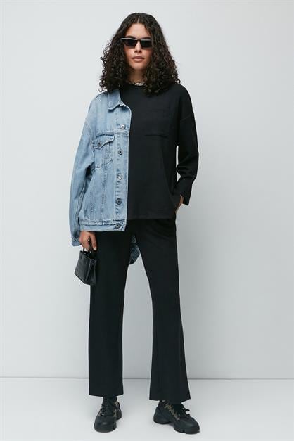 C&City Ribbed Pocket T-Shirt and Flared Trousers Set 9132