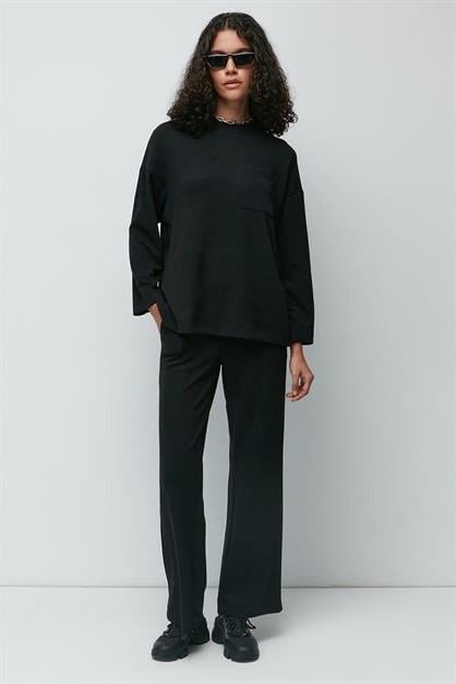 C&City Ribbed Pocket T-Shirt and Flared Trousers Set 9132