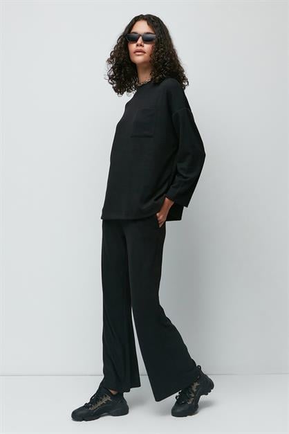 C&City Ribbed Pocket T-Shirt and Flared Trousers Set 9132