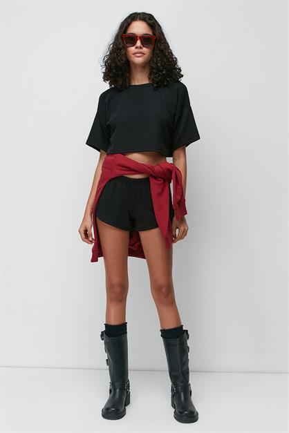 C&City Ribbed Short Sleeve T-Shirt Shorts Set 9137
