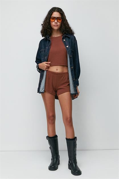 C&City Ribbed Short Sleeve T-Shirt Shorts Set 9137