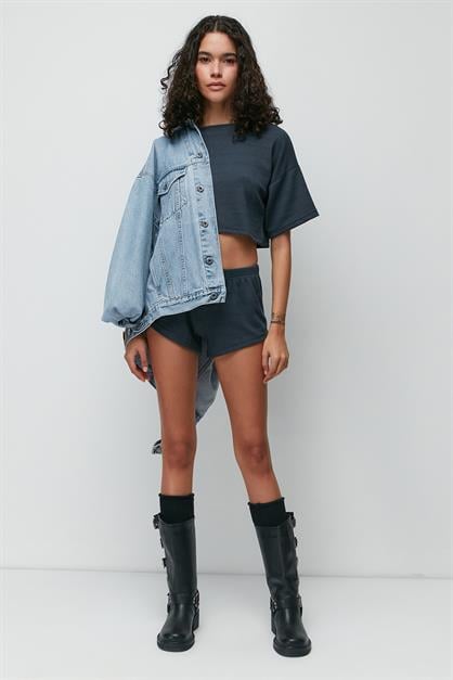 C&City Ribbed Short Sleeve T-Shirt Shorts Set 9137