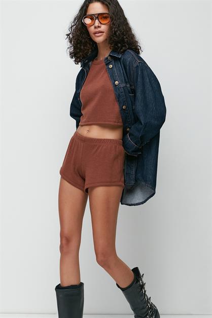 C&City Ribbed Short Sleeve T-Shirt Shorts Set 9137