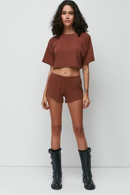 C&City Ribbed Short Sleeve T-Shirt Shorts Set 9137