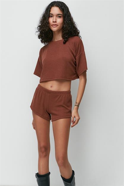 C&City Ribbed Short Sleeve T-Shirt Shorts Set 9137