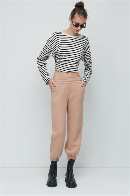 C&City Bol Kesim Listikli Paça Yandan Cepli Eşofman Altı 906 Krem
