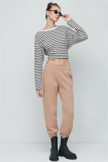 C&City Bol Kesim Listikli Paça Yandan Cepli Eşofman Altı 906 Krem