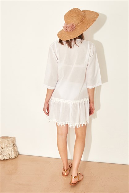 C&City Kadın Pareo Plaj Elbisesi 22117 Beyaz