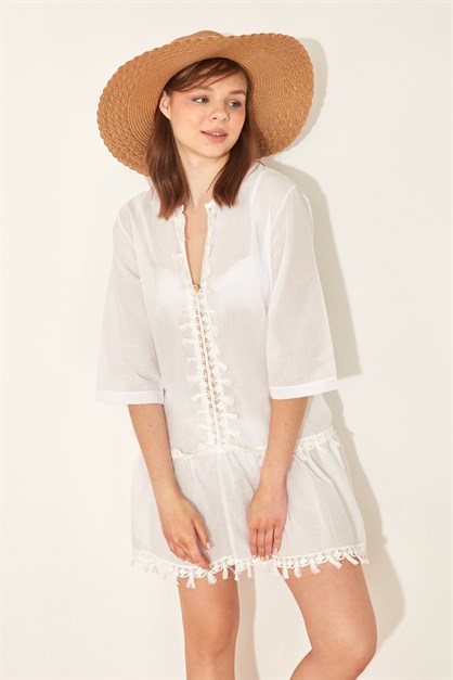 C&City Kadın Pareo Plaj Elbisesi 22117 Beyaz