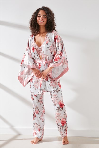 C&City Satin 3 Piece Nightgown Set 9064 