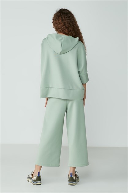 C&City Kapüşonlu Sweatshirt Bol Paça Pantolon Pijama Takım 9102 Mint Yeşil