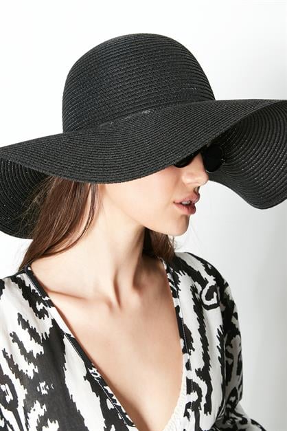 C&City Kısa Kenar Hasır Plaj Şapkası Y8201 Siyah
