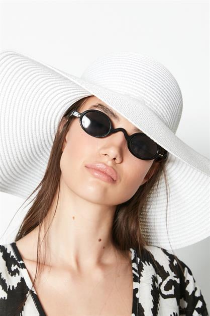 C&City Kısa Kenar Hasır Plaj Şapkası Y8201 Beyaz