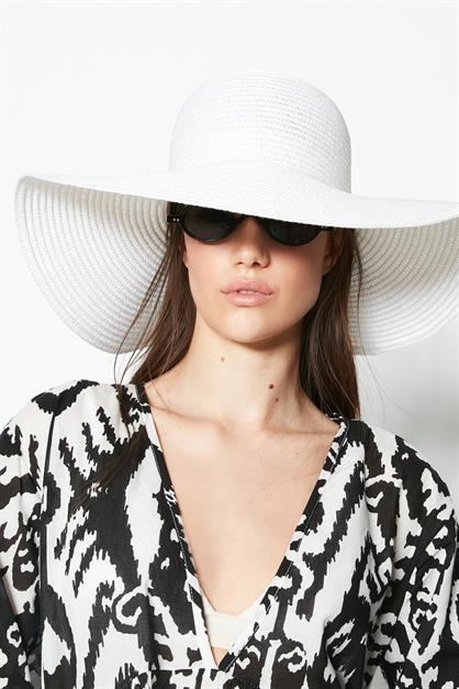C&City Kısa Kenar Hasır Plaj Şapkası Y8201 Beyaz