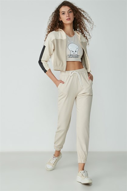 C&City Lastikli Paça Yandan Cepli Eşofman Altı 734 Taş