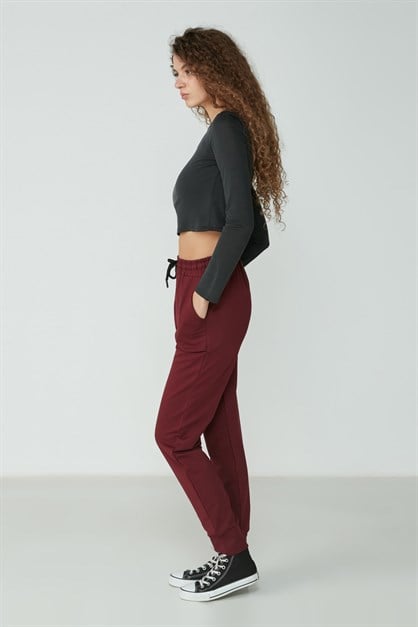 C&City Manşetli Paça Yandan Cepli Eşofman Altı 735 Bordo