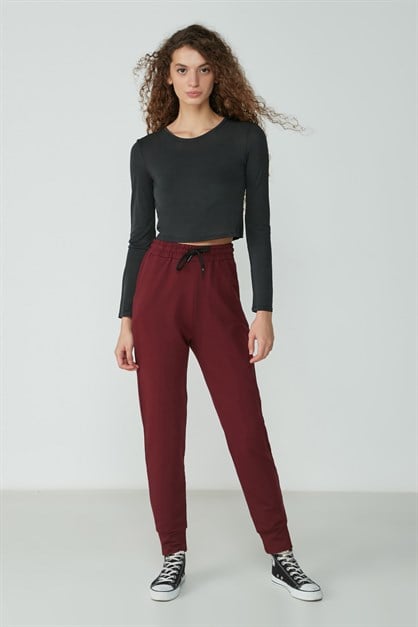 C&City Manşetli Paça Yandan Cepli Eşofman Altı 735 Bordo
